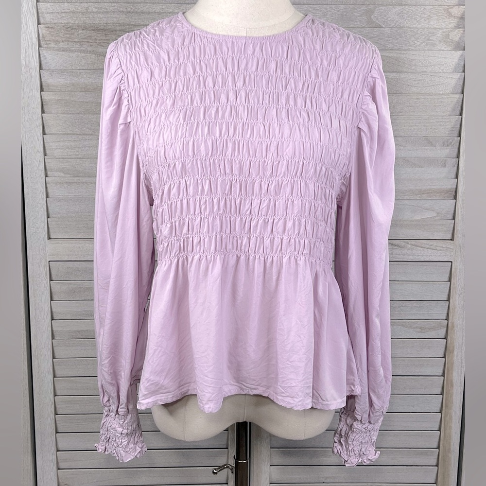 A NEW DAY Smocked Peplum Blouse Light Purple-XL